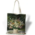 Dettaglio della stampa floreale artistica con pittura a olio vintage su una grande borsa in tela - Fiori di Campo in Vaso (jiayingstd328) / 34x39
