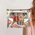 Bohemian canvas make-up tasje met kleurrijke hippie meisje en retro bus print - Boheems Reizen Stijl (jiayingpbb0708)