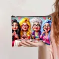 Gedetailleerd overzicht van grote canvas make-uptas met kleurrijke cartoon damesprint - Kaartfeest Scène Stijl (jiayingpbb0713)