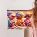 Detailweergave van een canvas make-uptas met kleurrijke strandprint van oude dames. - Strandvakantie Stijl (jiayingpbb0715)