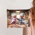 Detail van de canvas make-up tas met vrolijke dansende oma's in een 3D-cartoonstijl - Vrolijk Keuken Dansen Stijl (jiayingpbb0717)