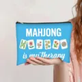 Handbediende blauwe polyester cosmetische tas met 'Mahjong is my therapy' opdruk - Blauw (Mahjong Is My Therapy)