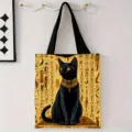 Bolso de lona artístico del gato negro del Antiguo Egipto con patrón de jeroglíficos - Gato Negro Egipcio Antiguo (jiayingstd382) / 34*39cm
