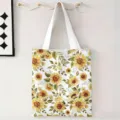 Detalle de una bolsa de lona ecológica con estampado de girasoles en acuarela - Acuarela Girasol / 34x39cm