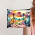 Detailed view of dreamy watercolor dragonfly print on a canvas makeup pouch held in hand - Dreamy Watercolor Dragonfly Print (jiayingpbb0668)
