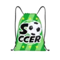 Vibrant green soccer drawstring bag featuring a football print and yellow stars details. - Soccer Stripe Style (jiayingskd112) / 34x41cm