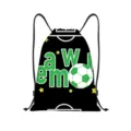 Detail view of soccer theme print with green ball and star pattern on black bag - Half Pitch Soccer Line Style (jiayingskd116) / 34x41cm