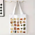 Bolsa de lona blanca ecológica con un acogedor estampado ilustrado de libros y té - Libros Artísticos Café / 34x39cm