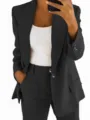 Women professional black blazer suit set with white inner top and slim trousers casual chic - S / Top And Bottom / Black