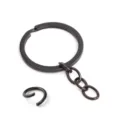 Llavero de metal negro anillo partido con cadena, accesorio de hardware duradero para bolsos. - Anillo Plano + Cadena de 4 Eslabones + Anilla / Negro Electroforético
