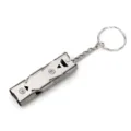 Stainless steel double tube survival whistle with keychain, durable outdoor EDC rescue tool. - Steel Color