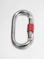 Outdoor climbing carabiner detail, 25KN oval runway safety hook with screw lock for mountaineering. - White