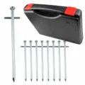 Zinc alloy cross tent peg detail view showing sturdy metal stake construction and portable box storage - Black 23cm*2.7cm