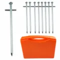 Zinc alloy cross tent pegs with portable storage box, heavy duty camping ground nails set. - Orange 17cm*3.7cm Set