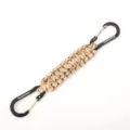 Outdoor paracord keychain with double carabiners, handmade braided rope pendant details. - Desert