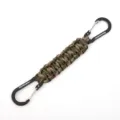Outdoor paracord keychain detail, braided camo rope with dual black metal carabiners hook. - Dark Camouflage