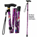 Verstellbarer klappbarer Gehstock für Senioren, leichten Blumen-Wanderstock mit Griff 85-95cm - Lila Blume