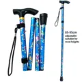 Verstellbarer Klappstock für Senioren, bunter Blütendruck Trekkingstock 85-95cm Länge. - Blaue Blume