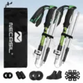 Set di bastoncini da trekking pieghevoli telescopici con borsa di trasporto e vari accessori - Verde Naturale
