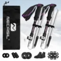 Foldable trekking poles set, adjustable aluminum hiking sticks with carry bag and accessories. - Dark Purple
