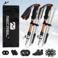 Foldable trekking poles set, adjustable aluminum alloy hiking sticks for outdoor hiking. - Red Tea Orange