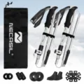 Folding trekking poles set with aluminum alloy, storage bag and tips for outdoor hiking. - Pearl White