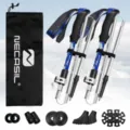 Outdoor folding trekking poles set aluminum alloy hiking walking sticks with storage bag. - Sapphire Blue
