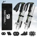 Outdoor folding trekking poles set with storage bag and versatile tips for hiking and camping. - Army Green