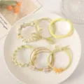 Collection of six elegant pale yellow elastic hair ties with floral and bow decorations - 4# Yellow Hair Tie 6-Piece Set