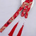 Red Chinese style Hanfu hair ribbon with golden koi pattern and red tassels - Red Koi Pattern (Pendant Style)