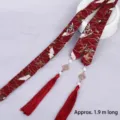 Traditional red Chinese style Hanfu hair ribbon with white crane patterns and red tassels - Burgundy Crane Pattern (Tassel Style)