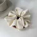 Elegant cream satin oversized scrunchie with silky shine for stylish hair accessories - L / Off White