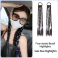 Synthetische viersträhnige Haarzöpfe mit blauen Highlights, 1 Paar Set. - 2er-Pack / Braunschwarz Highlights Dunstblau