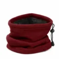 Wine Red Fleece Neck Warmer, Thickened Drawstring Thermal Gaiter for Outdoor Cycling Mask. - Burgundy