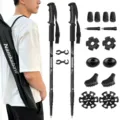 Set di bastoncini da trekking telescopici a 3 sezioni con puntali in gomma e borsa per escursioni. - 65-135cm / Nero