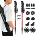 Set di bastoncini da trekking regolabili con vari accessori e borsa per il trasporto. - 65-135cm / Rosso