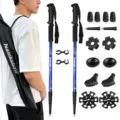 Set di bastoncini da trekking regolabili a 3 sezioni con impugnatura blu e accessori. - 65-135cm / Blu
