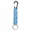 Outdoor DIY colorful paracord braided keychain with black carabiner and metal ring. - Blue Camouflage