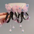 Fermagli per capelli cinesi per bambine con farfalle e treccine di capelli neri - Stile Treccia di Parrucca Farfalla Rosa / Rosa