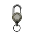 Tactical retractable carabiner keychain with steel wire reel, durable badge holder for keys. - Army Green