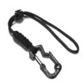 Detailaufnahme des schwarzen taktischen Paracord-Armbands mit multifunktionalem Karabiner. - 26cm / Schwarz