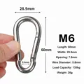 Stainless steel M6 spring snap hook, 60mm heavy duty carabiner clip for outdoor camping and hiking. - M6