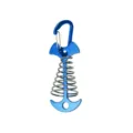Blue aluminum fishbone tent stake with spring and carabiner for outdoor camping deck boards. - Blue