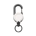 Retractable carabiner badge reel keychain with sturdy pull cord and keyring for outdoor use. - White