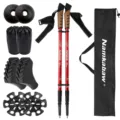 Set di bastoncini da trekking regolabili in alluminio con manici in sughero e borsa per escursioni. - Rosso