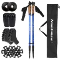 Set di bastoncini da trekking in alluminio regolabili con borsa e punte in gomma. - Blu