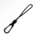 Close-up detail of the hand-woven paracord keychain lanyard with black metal carabiner hook. - Obsidian Black