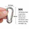 Stainless steel M4 spring snap hook mini carabiner connector clip, 40mm length with 54kg load - M4
