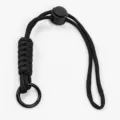 Cordón de paracord negro correa de muñeca táctica EDC con anillo metálico y bloqueo de cordón - Nudo de hebilla redonda - negro