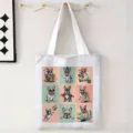 Vista detallada de bolsa de lona blanca con nueve ilustraciones de bulldog francés - Cuadrícula de Bulldog Francés (jiayingstd261) / 34x39cm